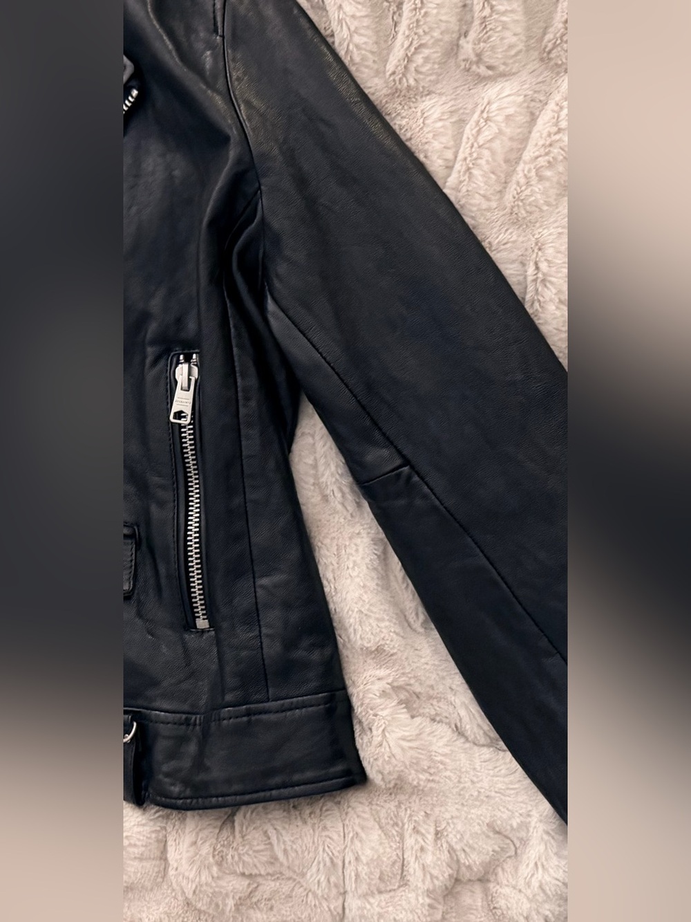 AllSaints Sora Biker Black Lamb Leather Asymmetrical Moto Jacket XL - Picture 8 of 11